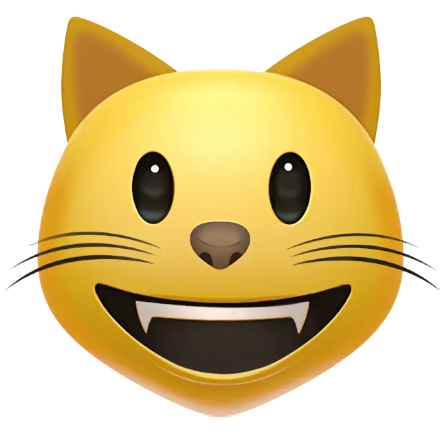 Cara de gato sonriente con la boca abierta